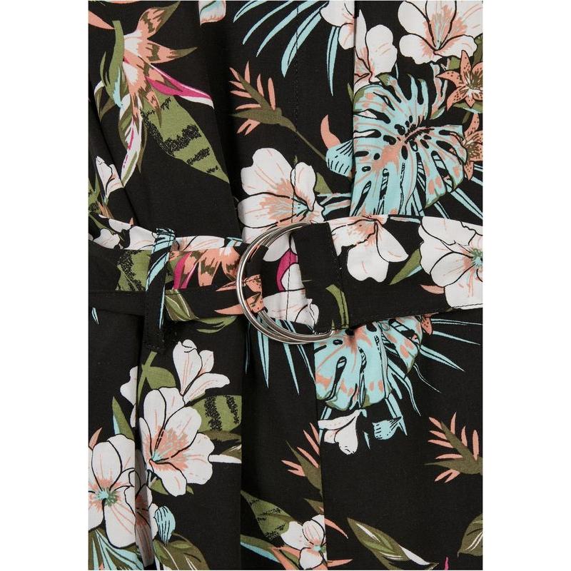 Urban Classics Ladies Short Viscose Belt Jumpsuit black tropical